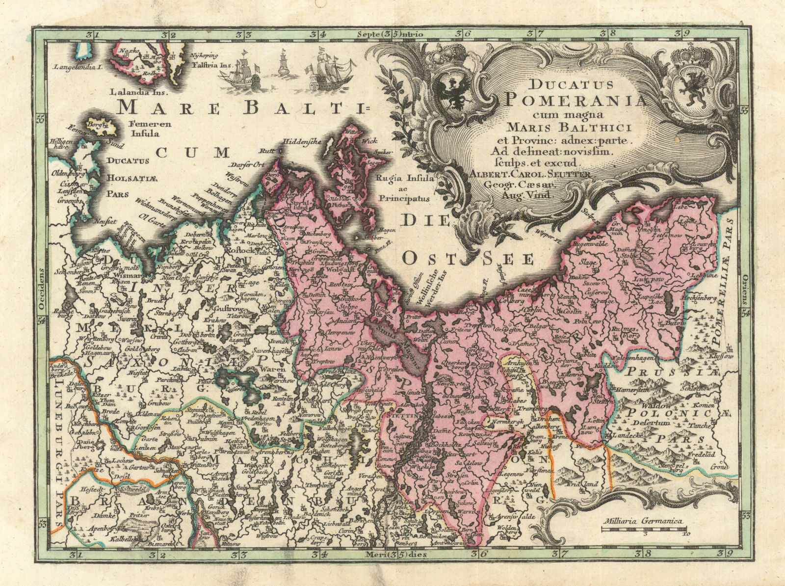 Ducatus Pomeraniae…  Mecklenburg-Vorpommern/Poland. Matthäus Seutter c1744 map